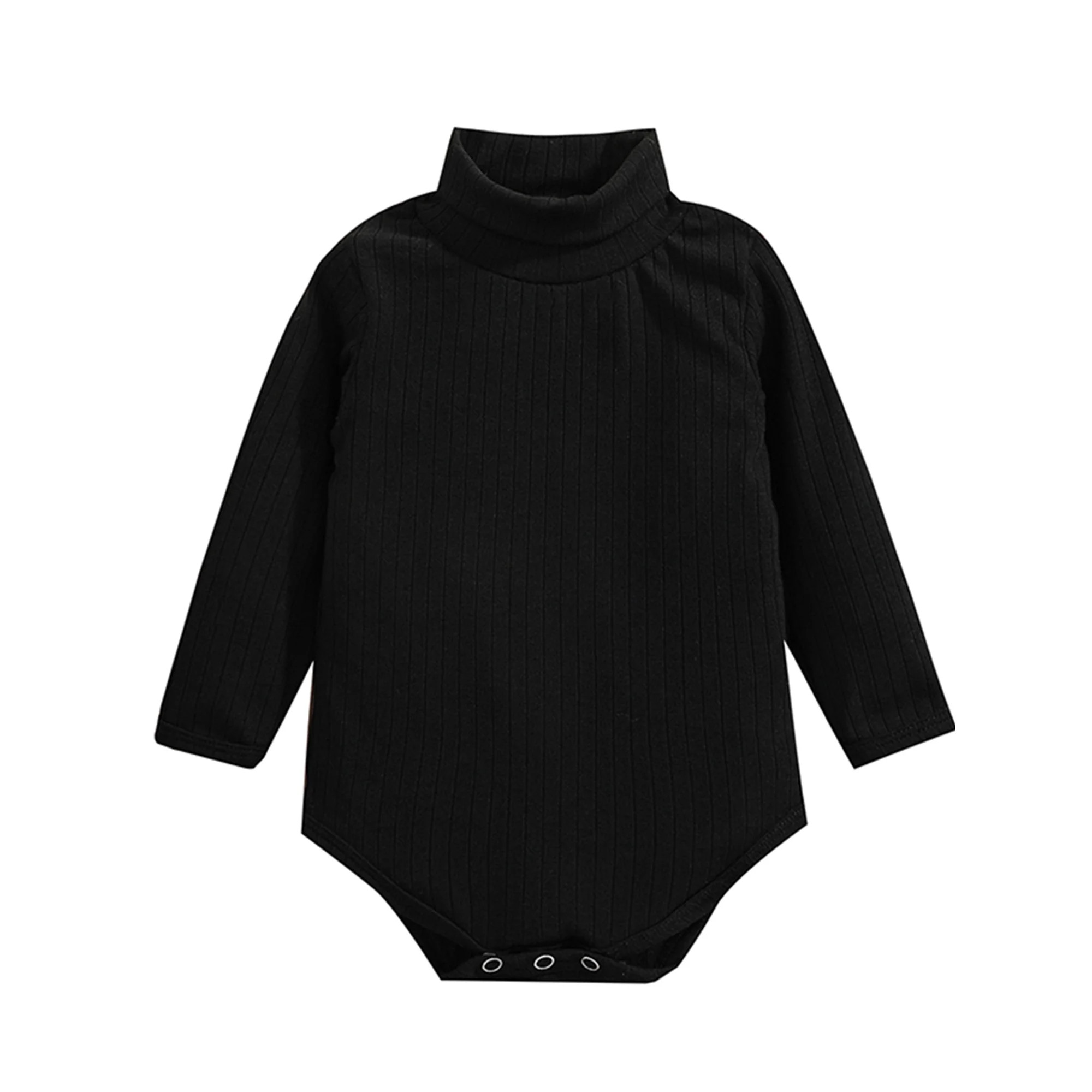 Infant Baby Girls Autumn Knit Romper Black Long Sleeve Turtleneck Ribbed Playsuit | Walmart (US)