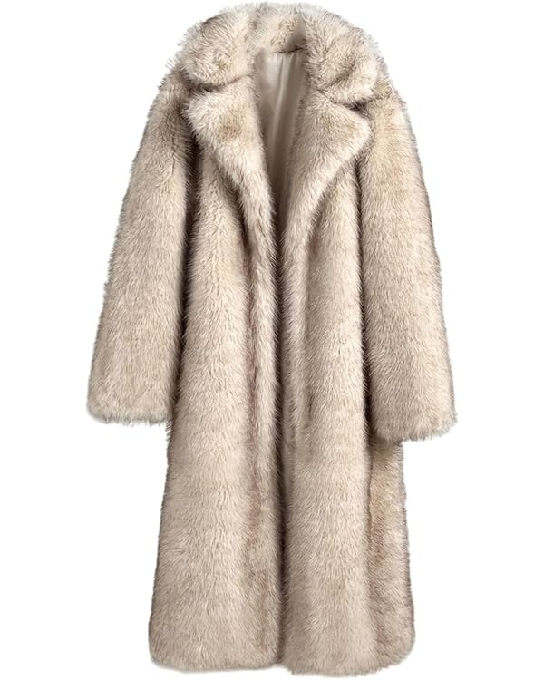 Shaggy Faux Fur Coat for Women Floor Length Puffy Long Jacket in Light Beige | Amazon (US)
