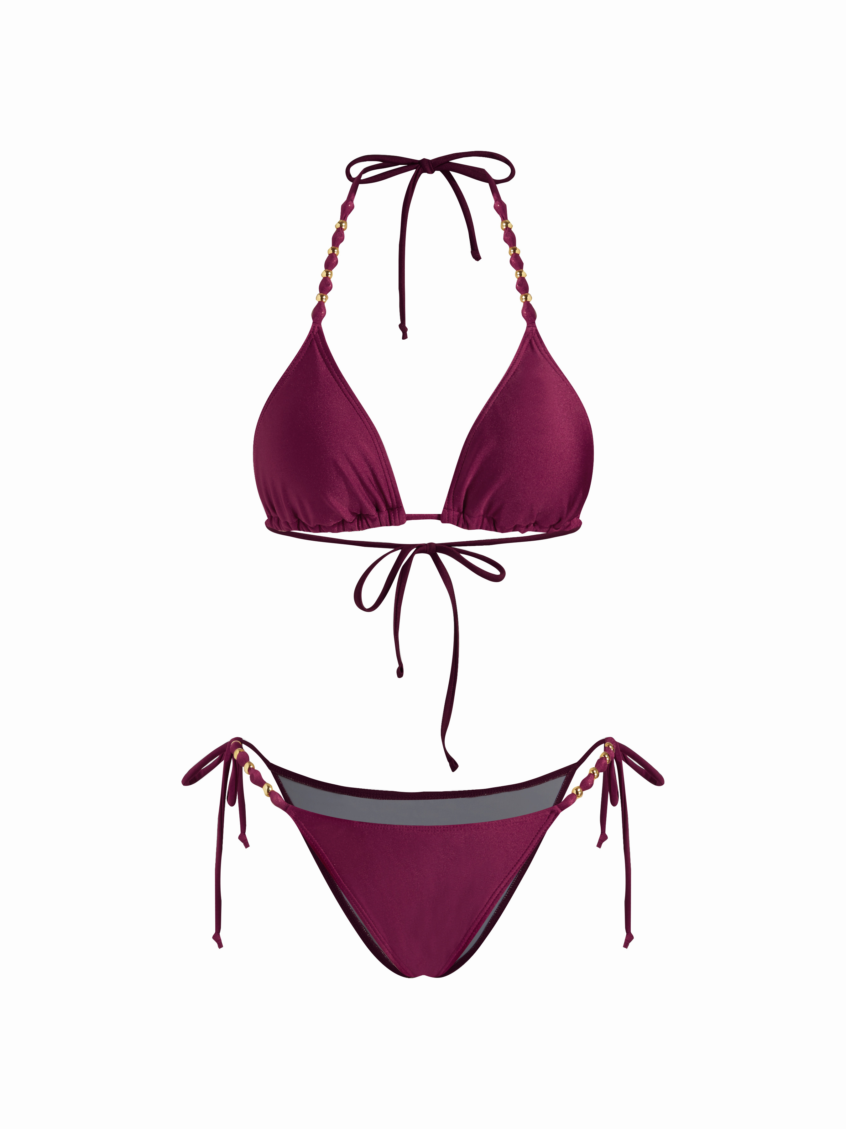 V-neck Beaded Halter Cheeky Bikini Set | Cider