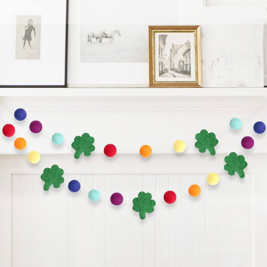 Aukolass St. Patrick's Day Felt Ball Garlands with Shamrock Banner in Green | Amazon (US)