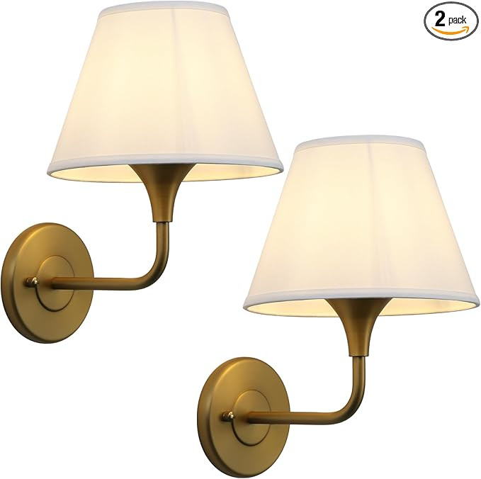 PERMO Wall Sconces Set of 2 Traditional Gold Sconce with 6.3" High Linen Lampshade Hardwired Set ... | Amazon (US)