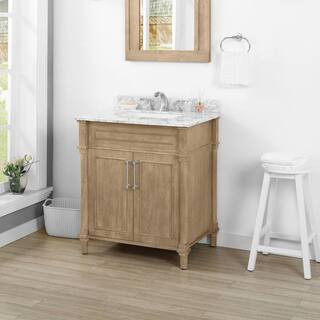 Aberdeen 30 in. x 22 in. D x 34.5 in. H Bath Vanity in Antique Oak with White Carrara Marble Top | The Home Depot