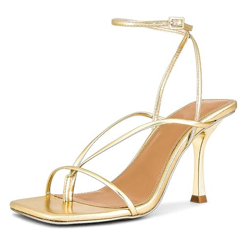 olomisa Strappy Heels for Women Square Toe Thong Heels Ankle Strap Stiletto Heeled Sandals | Amazon (US)