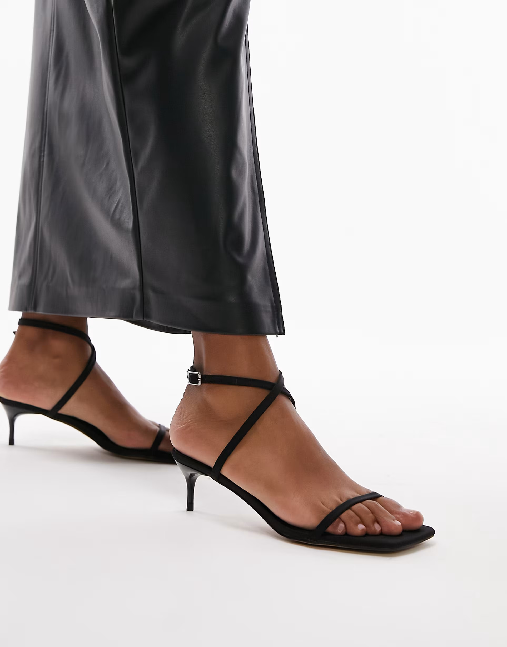 Topshop Ivy barely there mid heel sandal in black | ASOS (Global)