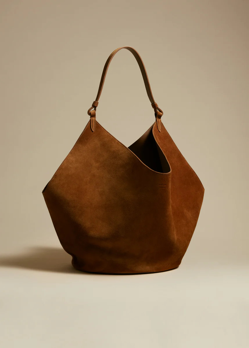 The Medium Lotus Tote in Caramel Suede | Khaite