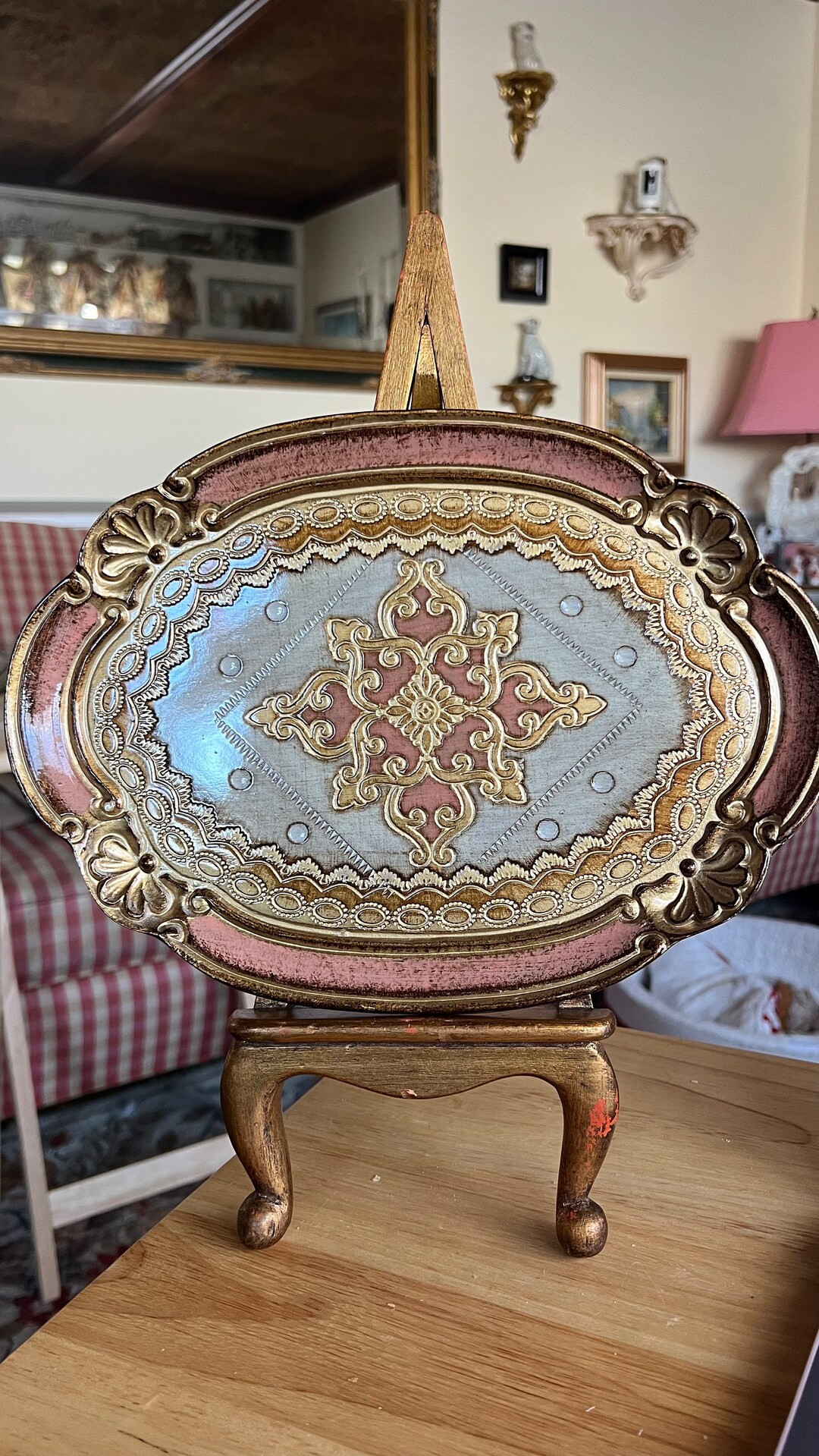 Gilted Gold and Pink Scallop Italian Florentine Wood Tray - Etsy | Etsy (US)