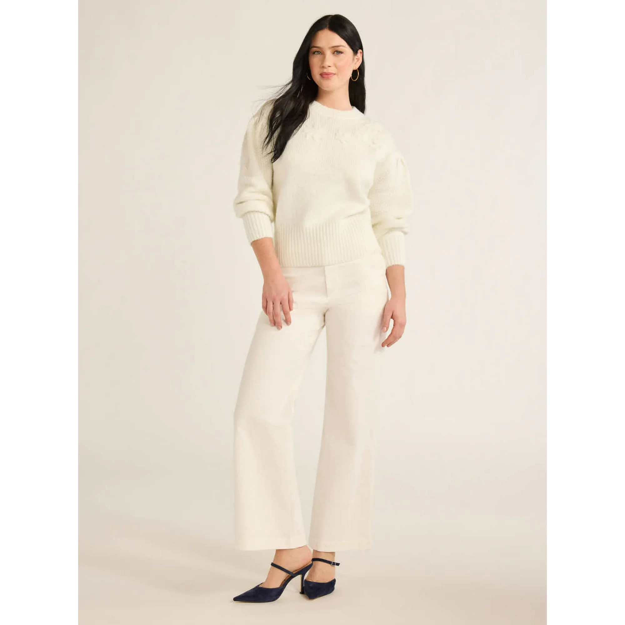 Free Assembly Women's Embroidered Flower Sweater with Long Sleeves, Midweight, Sizes XS-4X | Walmart (US)