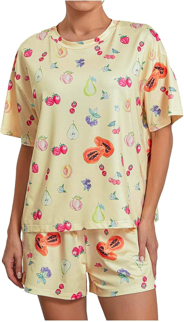 QIGUANDZ Funny Fruits Pajama Sets for Womens Loose Button Down Long Sleeve Shirts and Pants Set S... | Amazon (US)