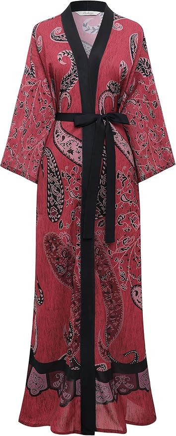 PRODESIGN Kimono Robes for Women - Long Chiffon Sleepwear Silky Floral Kimono Cover-Up Nightgown ... | Amazon (US)