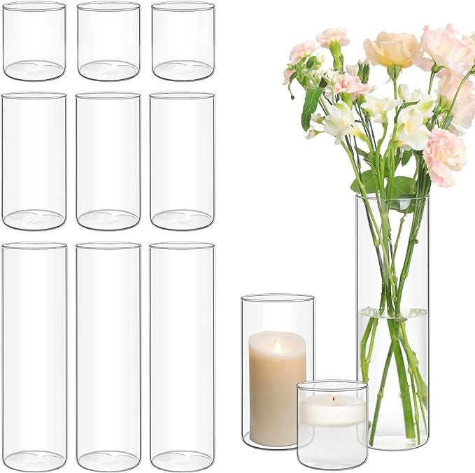 ComSaf Glass Cylinder Vases Pack of 12, Clear Bud Vases for Centerpieces Weeding Decoration, 4 in... | Amazon (US)