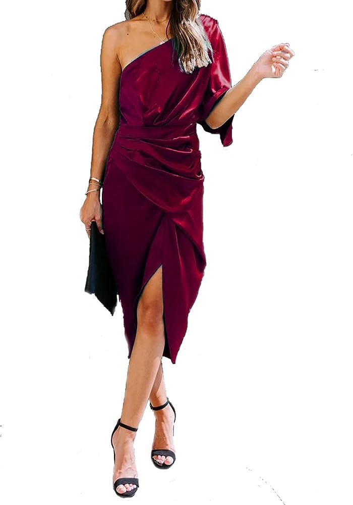 Ladmous Women’s Off Shoulder Bat Sleeve Party Dress Club Ruched Bodycon Mini Dress | Amazon (US)
