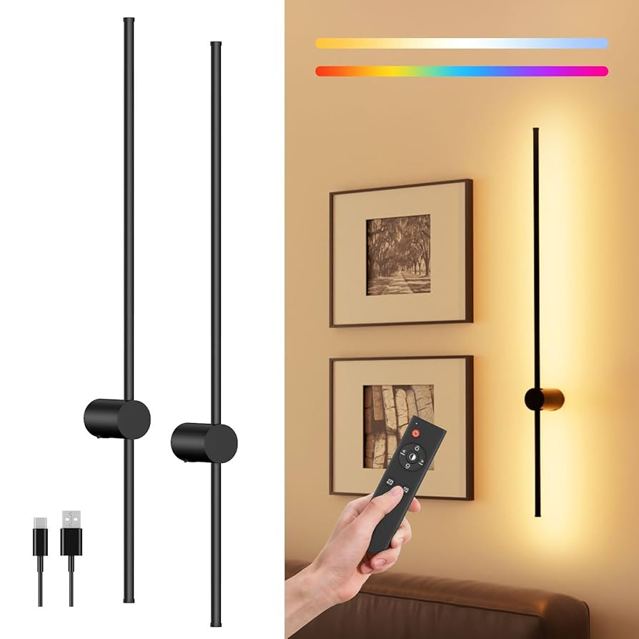 40" Battery Operated Wall Sconce, 10000mAh Rechargeable Wireless Sconces Set of 2, Dimmable Wall ... | Amazon (US)