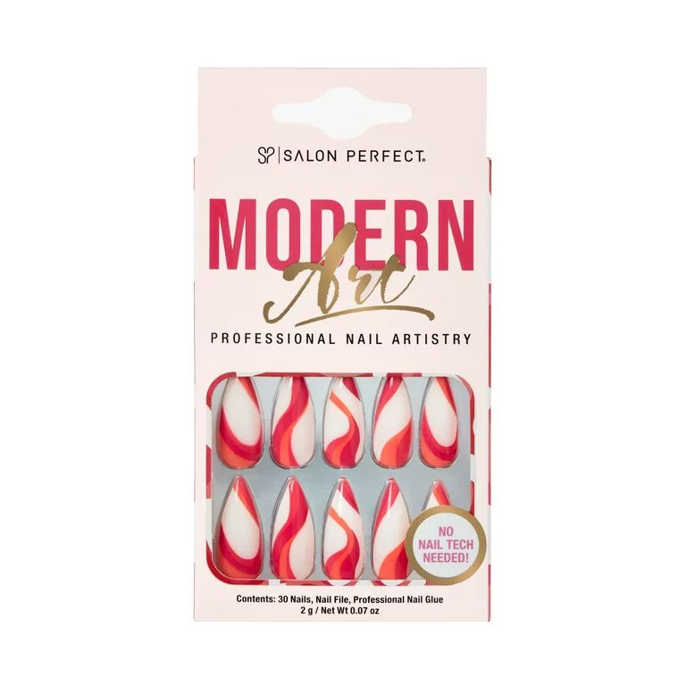 Salon Perfect Modern Art Press On Nails, Red Swirl Fake Nail Kit, 30 Pieces | Walmart (US)