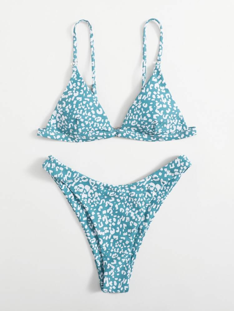 Allover Graphic High Cut Bikini Swimsuit | SHEIN