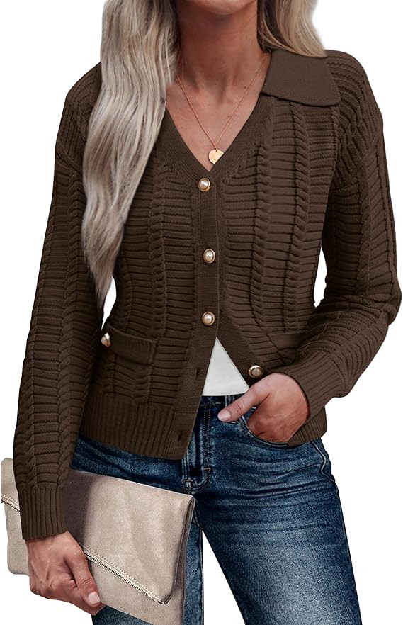 GRACE KARIN Women's 2024 Knit Cropped Cardigan Sweaters Long Sleeve Open Front Button Down V Neck... | Amazon (US)