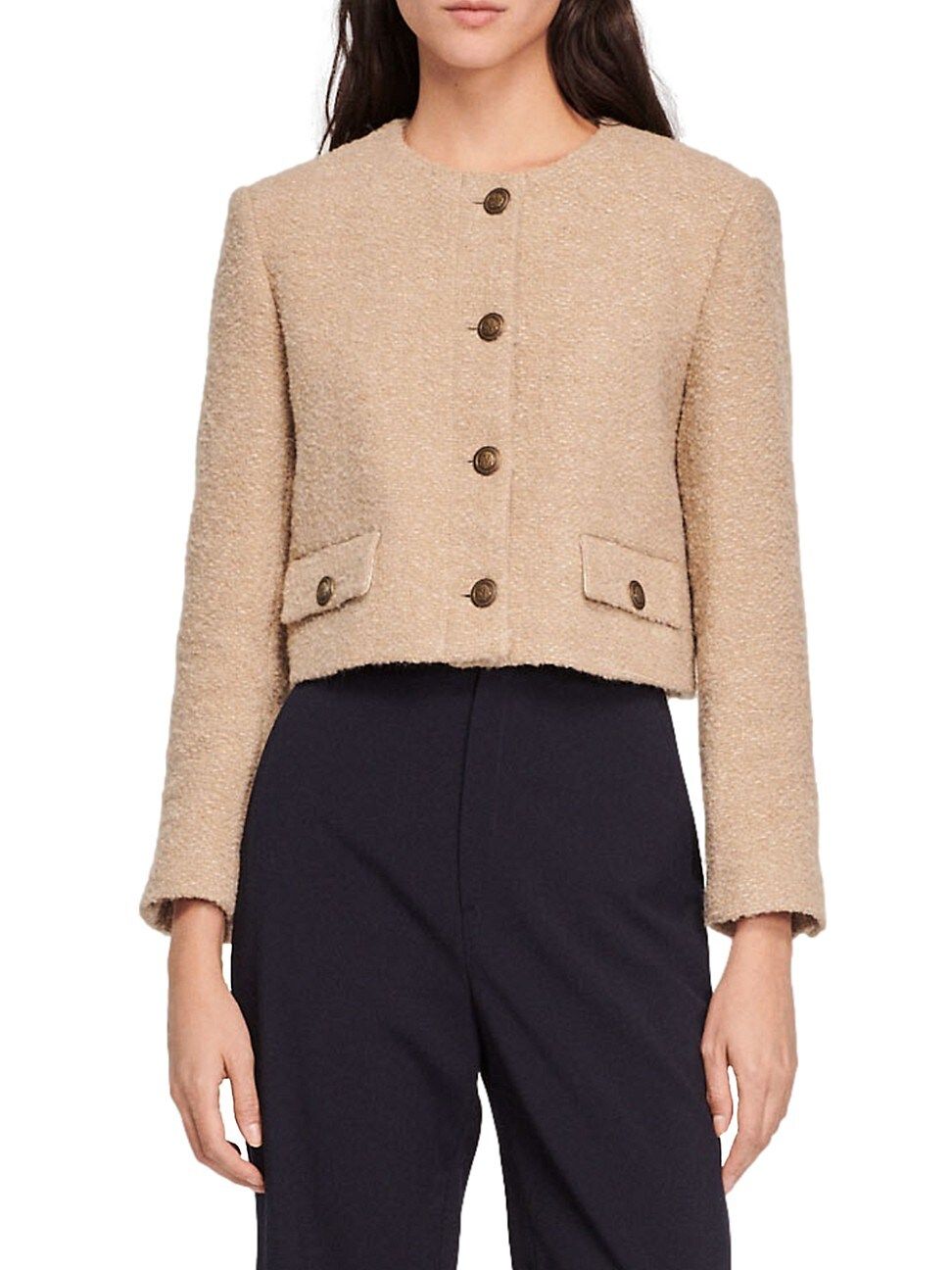 Women's Wallace Cropped Tweed Jacket - Sand - Size 10 - Sand - Size 10 | Saks Fifth Avenue