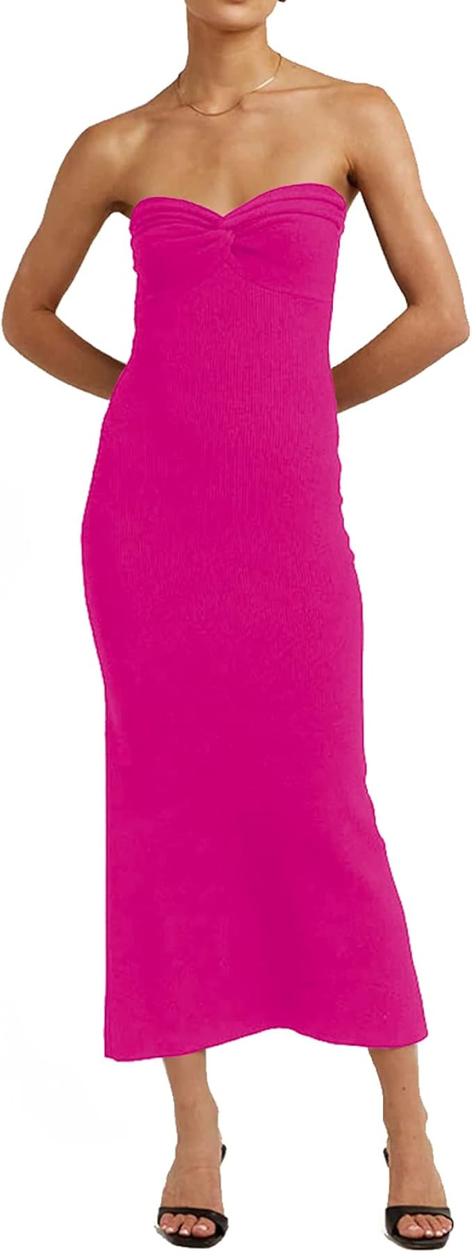 Women’s Midi Dress Sexy Sweetheart Neck Ribbed Knit Twisted Backless Sleeveless Summer Beach Pa... | Amazon (US)