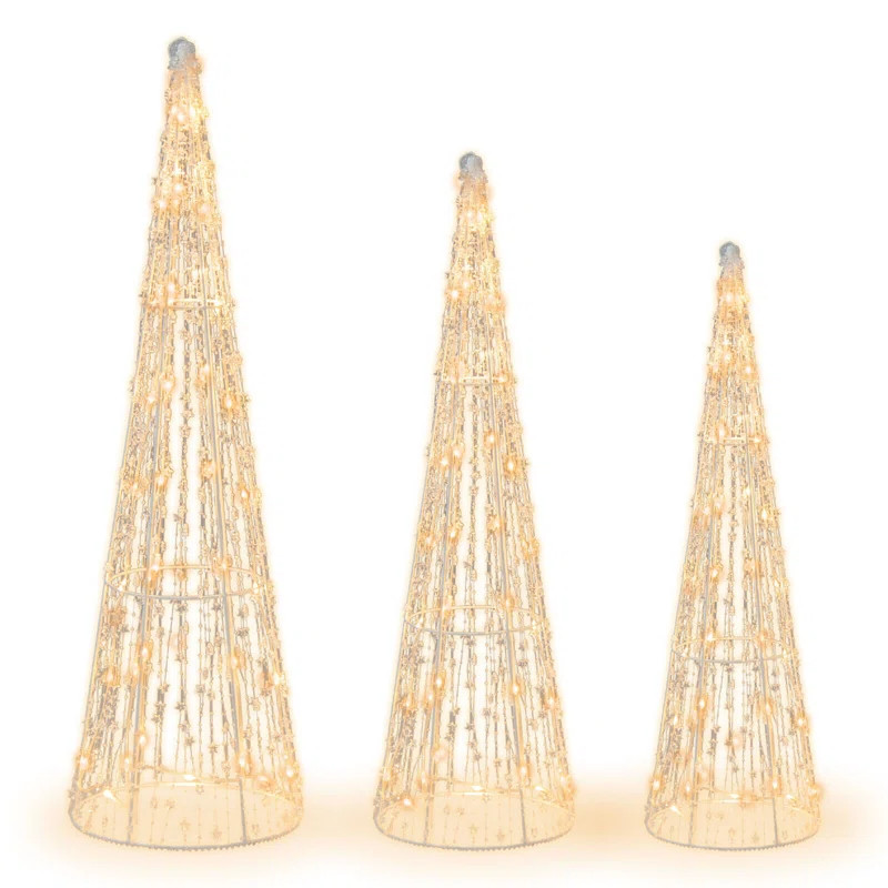 The Holiday Aisle® 3 Piece Set Christmas Cone Trees Glittered Lighted Display | Wayfair | Wayfair North America