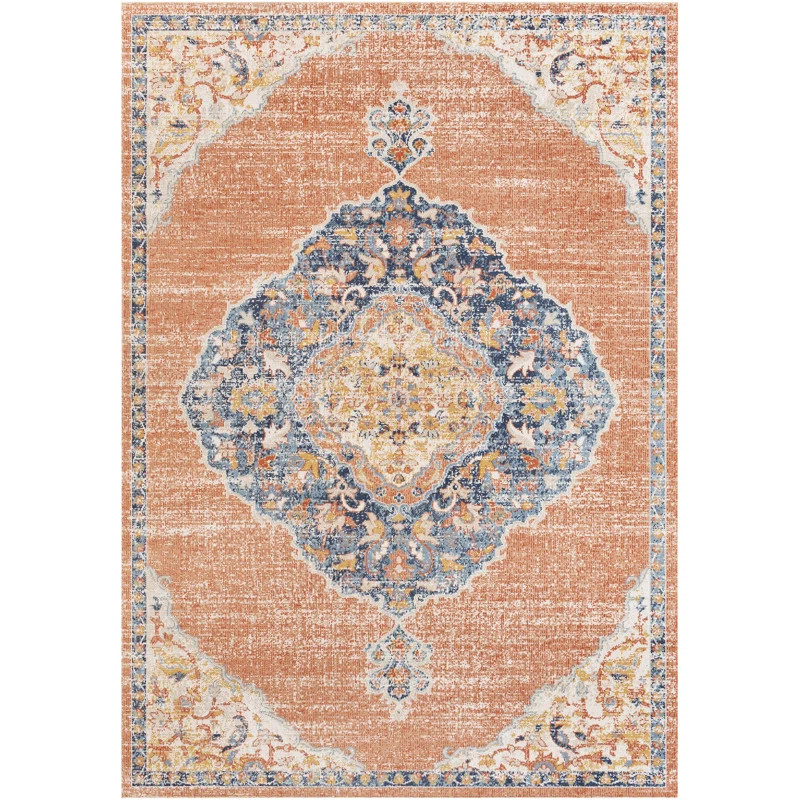Enciso Oriental Indoor/Outdoor Area Rug in Orange | Wayfair North America