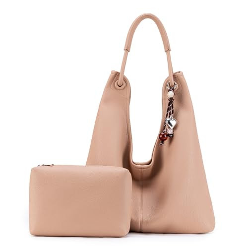 Jorebill Hobo Purse for Women Trendy Vegan Leather Shoulder Bag Slouchy Hobo Bags with Charm and small Purse (Beige Brick) | Amazon (US)