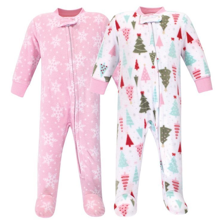 Hudson Baby Infant Girl Fleece Zipper Sleep and Play 2pk, Sparkle Trees | Target