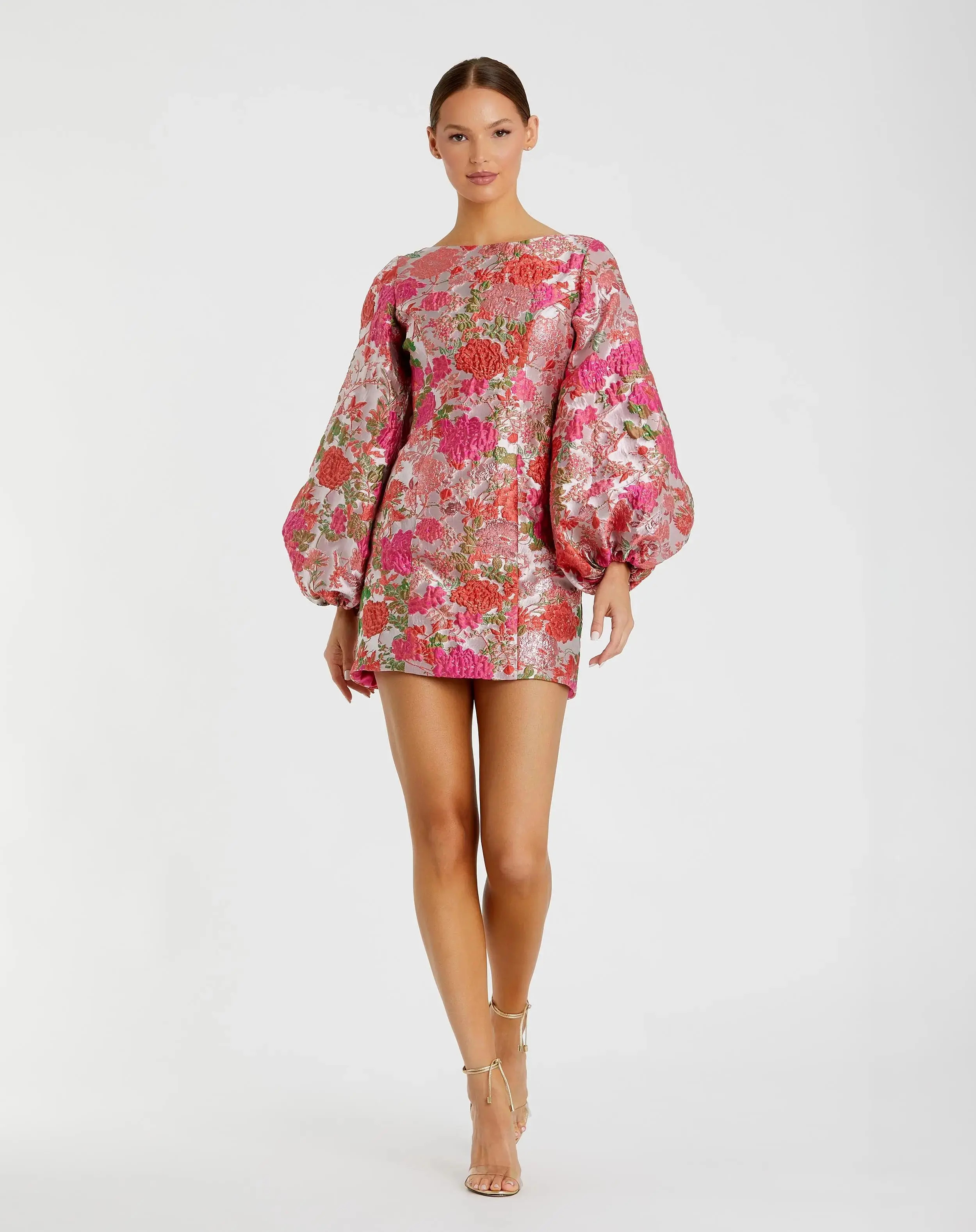 Pink Brocade Balloon Sleeve Mini Dress | Mac Duggal | Mac Duggal