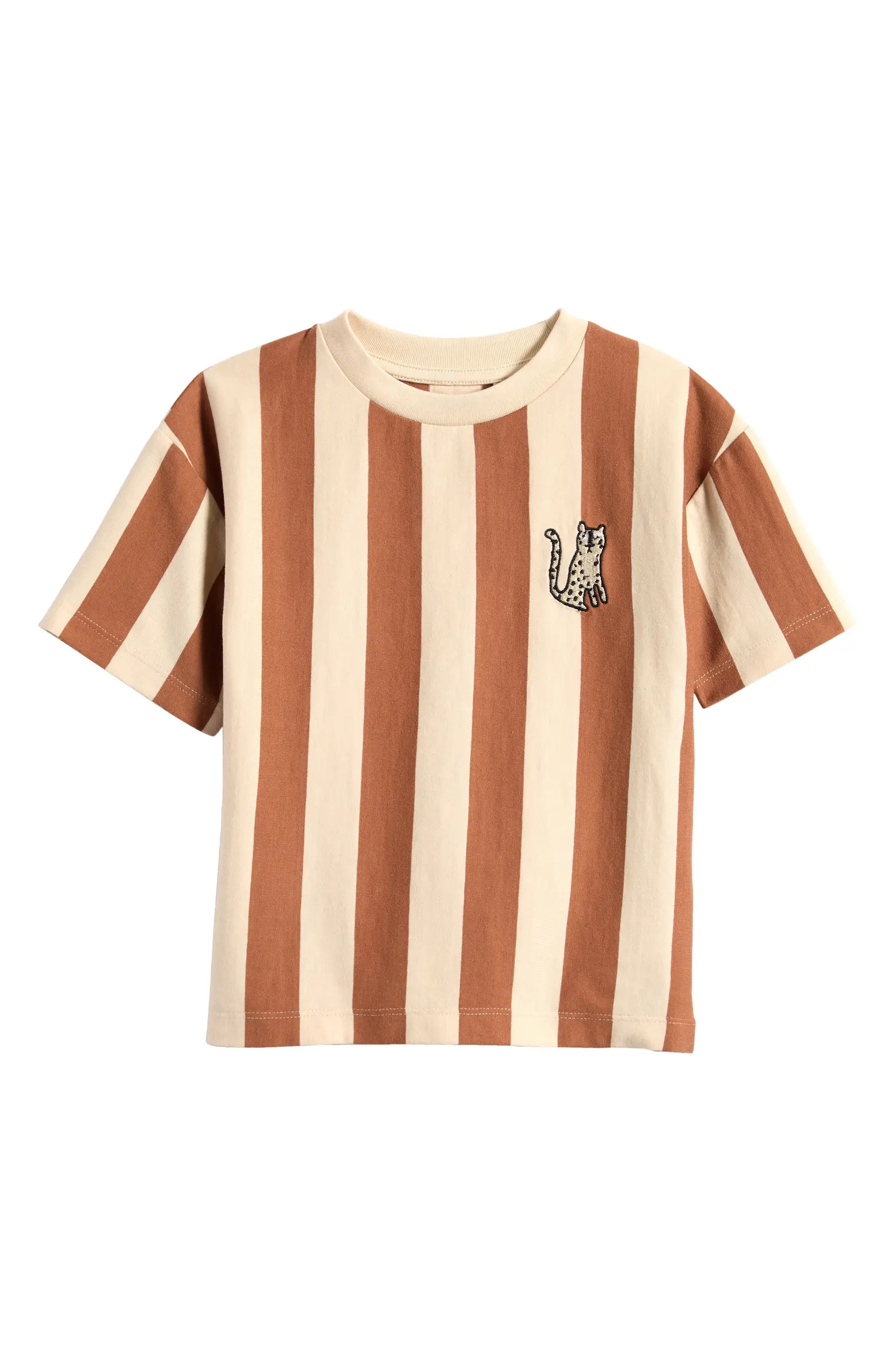 Kids' Stripe Leopard Embroidered Cotton Graphic T-Shirt | Nordstrom