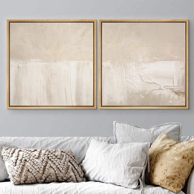 Soft Neutral Cream Minimal Abstract Light Brush Form Framed Canvas Master Bedroom Wall Art Work P... | Wayfair North America