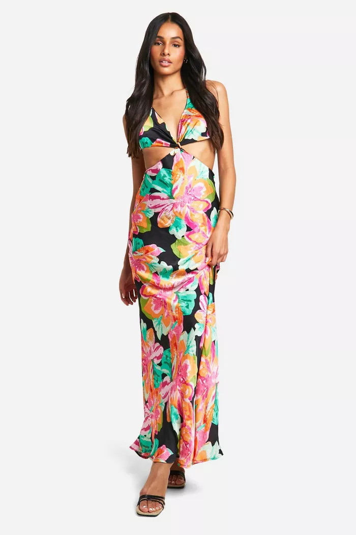 Tall Chiffon Jacquard Floral Cut Out Maxi Dress | Boohoo.com (UK & IE)