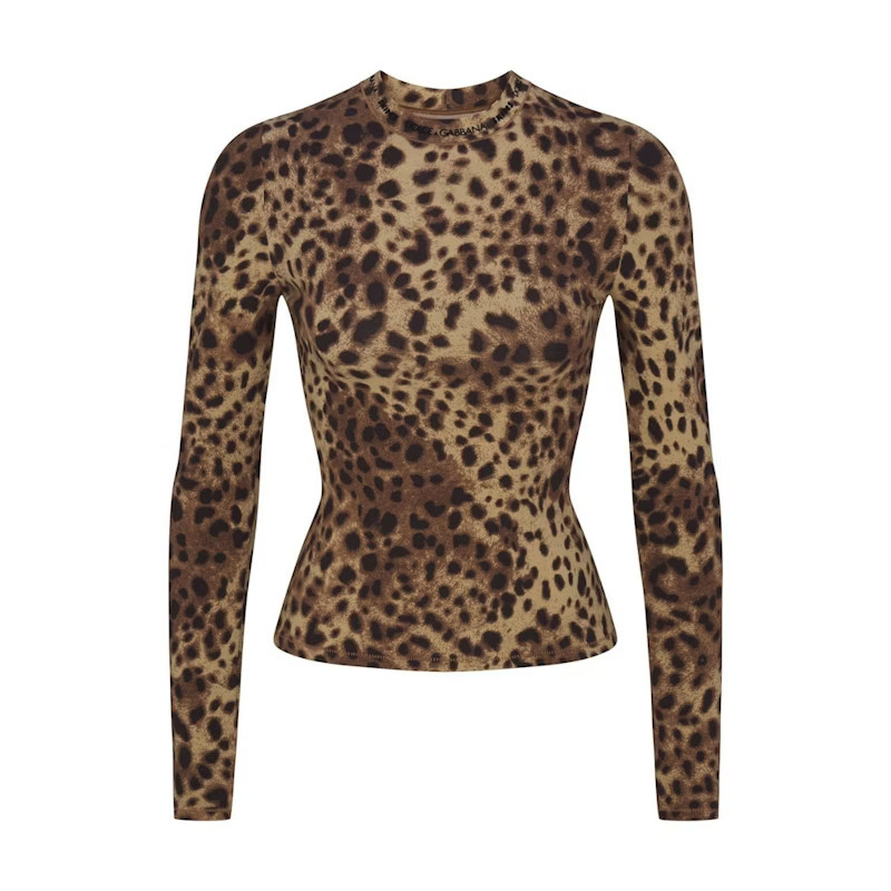 Women's SKIMS x Dolce&Gabbana Cotton Jersey Long Sleeve T-Shirt in Leopard | StockX