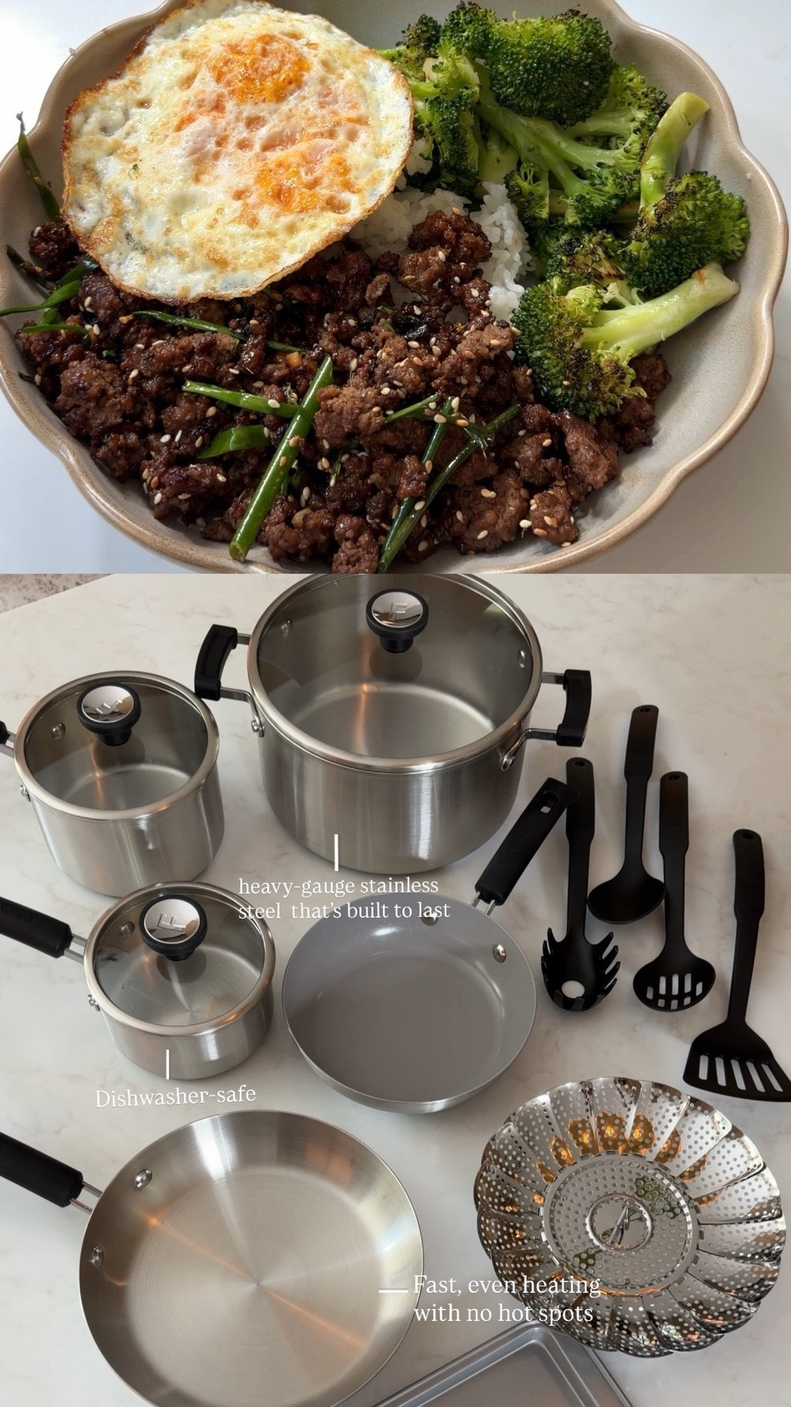 Using @FarberwareCook  TrueCook Stainless because the heavy-gauge stainless steel is made to last! Available at Walmart #farberwarepartner

Spicy Mongolian Ground Beef Recipe 🌶️🍳🍚

high-protein dinner, made in 30 min and tastes better than takeout. ~30g protein per serving with a fried egg on top

INGREDIENTS
 marinate the beef:
1 lb ground beef
2 tsp shaoxing wine (optional)
1 tsp soy sauce
1/4 tsp baking soda

sauce:
3/4 cup hot water
1/4 cup soy sauce
1 tsp dark soy sauce
1/4 cup brown sugar
1 tbsp cornstarch + 2 tbsp water (slurry)

everything else:
1/4 cup oil
3-8 dried red chili peppers
2 tsp minced ginger
4 scallions, cut on a diagonal
3 cloves garlic, chopped
1 fried egg per serving

INSTRUCTIONS

1. make the sauce: combine hot water, soy sauce, dark soy, and brown sugar. mix the cornstarch slurry separately.
2. heat oil in your pan on high. add chili peppers, ginger, scallion whites, and garlic. cook till fragrant.
3. add the beef and cook till browned.
pour in some of the sauce, simmer, then stir in the slurry till it thickens. 
4. toss in scallion greens till wilt. serve over steamed rice and veggies, topped with a fried egg!

#mongolianbeef #highprotein #easydinner #mealprep #farberwarepartner #walmartfinds #groundbeefrecipes #30minutemeals #dinnerideas