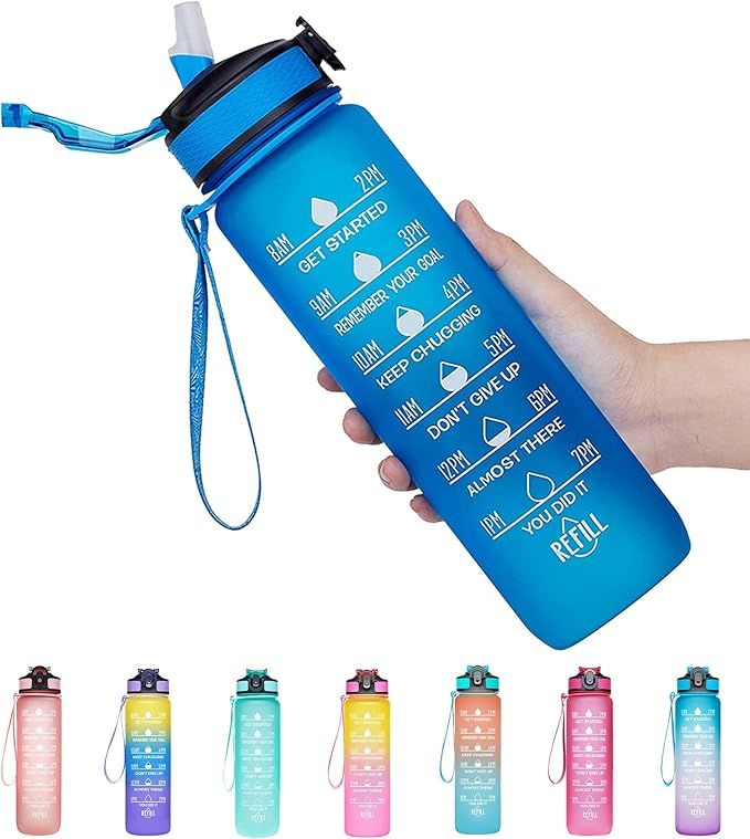 Giotto 32oz Leakproof BPA Free Drinking Water Bottle with Time Marker & Straw to Ensure You Drink... | Amazon (US)