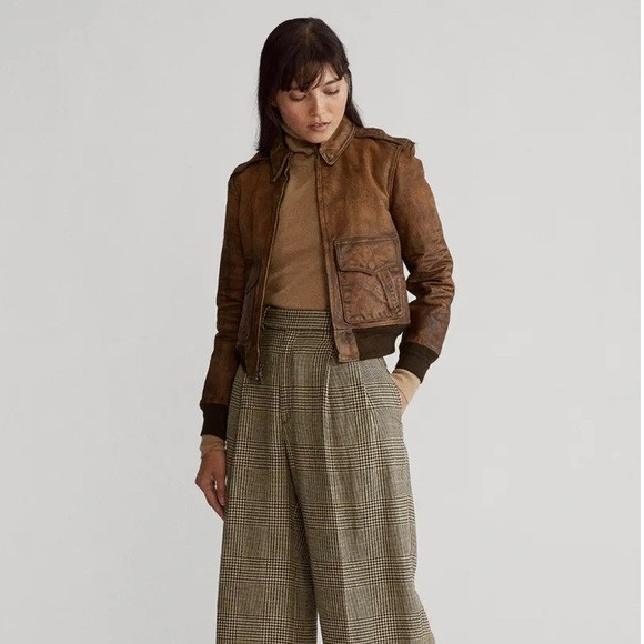 Women's Polo Ralph Lauren Distressed Painted Leather Bomber Jacket | Poshmark