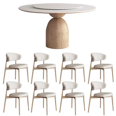 Solid Wood Rock-Plate Round Dining Table Chair Set Round Dining Set | Wayfair North America