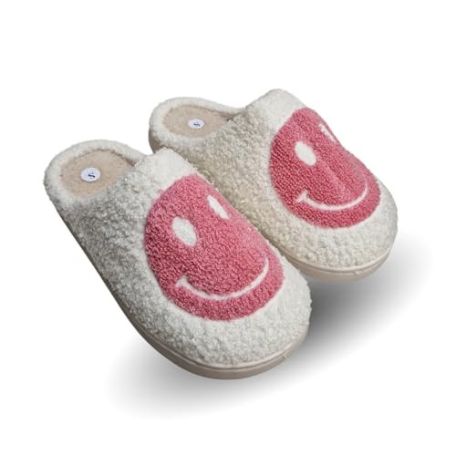 TOSH Ladies Mule Slippers Happy Face Smile Warm Lined Cushioned Padded Flat Slip Ons (Pink Face, UK Footwear Size System, Adult, Women, Numeric, Medium, 8) | Amazon (UK)