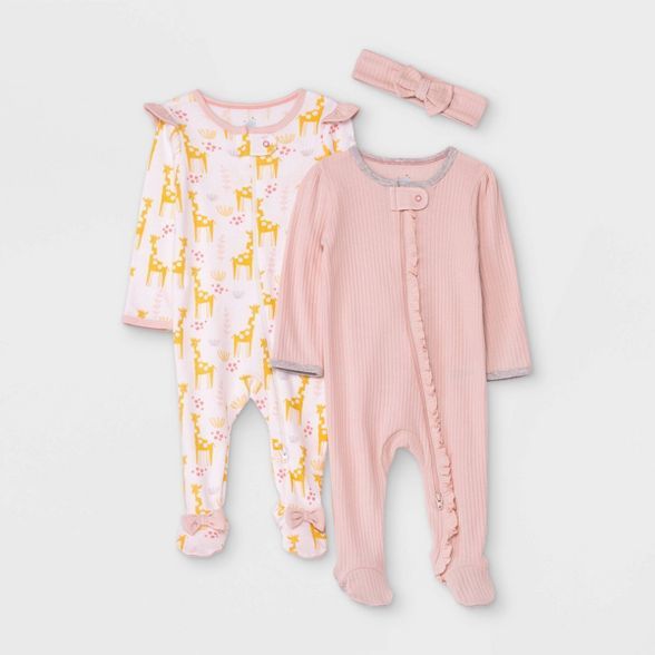 Baby Girls' 2pk Giraffe Sleep N' Play with Headwrap - Cloud Island™ Light Pink | Target