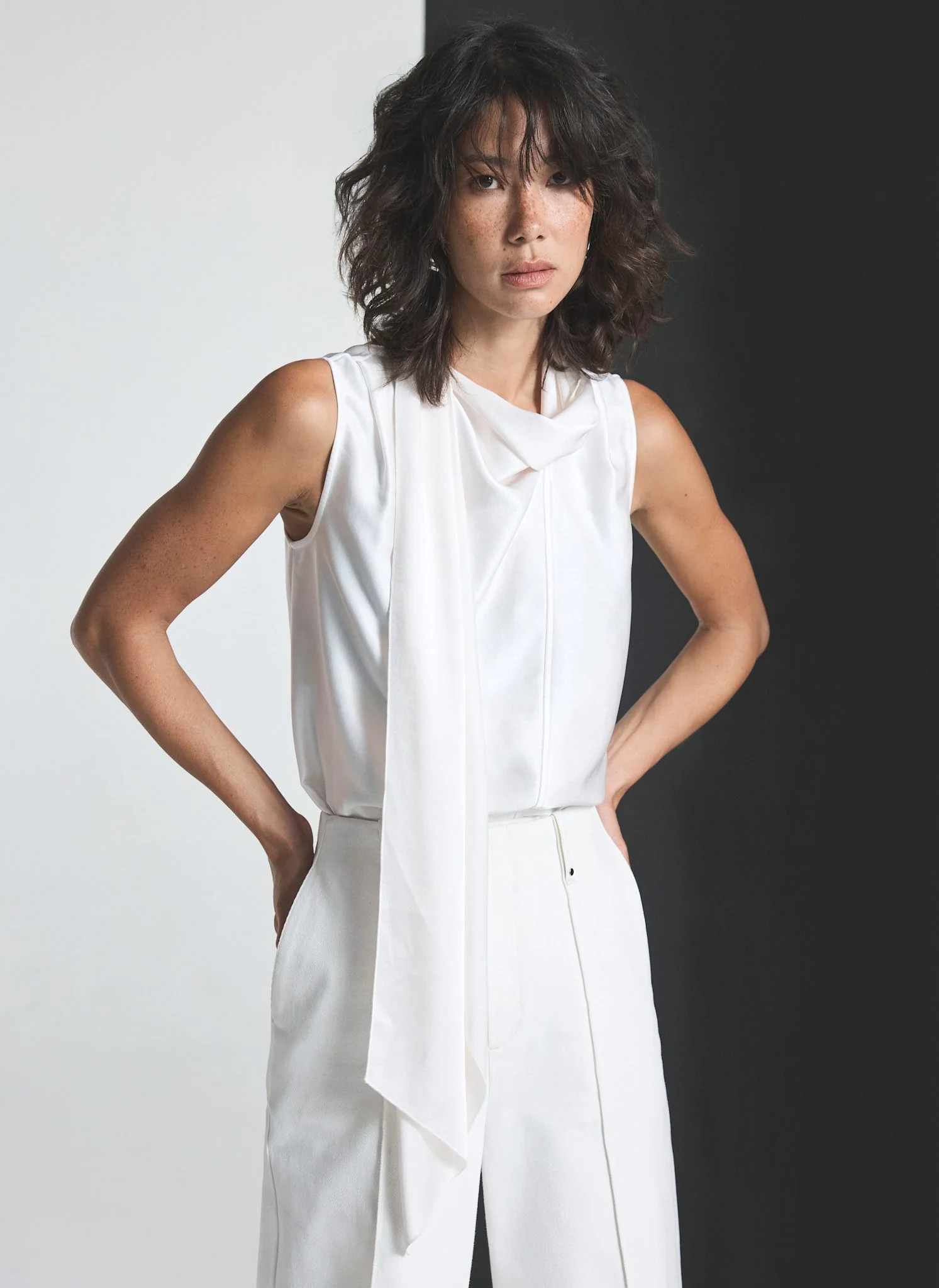 White Satin Scarf Detail Top | Mint Velvet