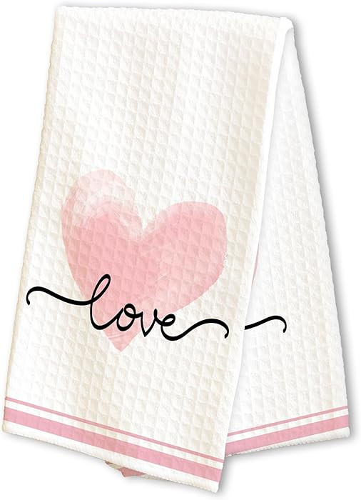 Valentine's Day Kitchen Towel - Pink Love Heart Design Hand Dish Towels - Decorative Absorbent Fa... | Amazon (US)