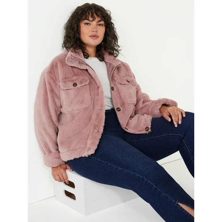 Time and Tru Women's Faux Fur Bungee Shacket, Sizes XS-3X | Walmart (US)