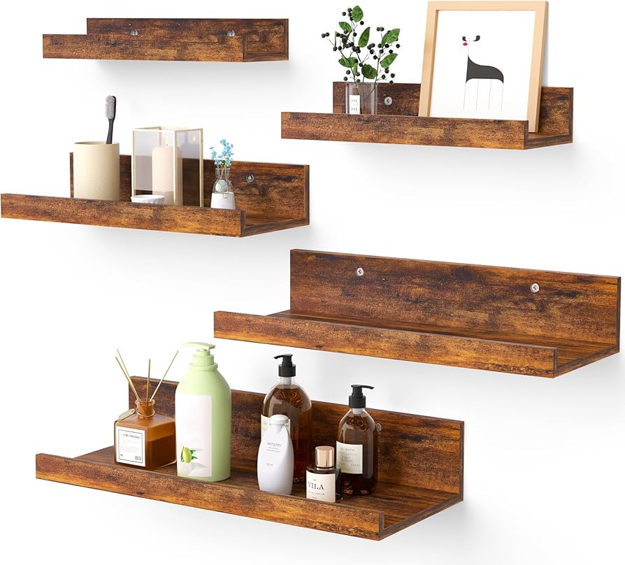 Upsimples Home Floating Shelves for Wall Decor Storage, Wall Shelves Set of 5, Wall Mounted Wood ... | Amazon (US)
