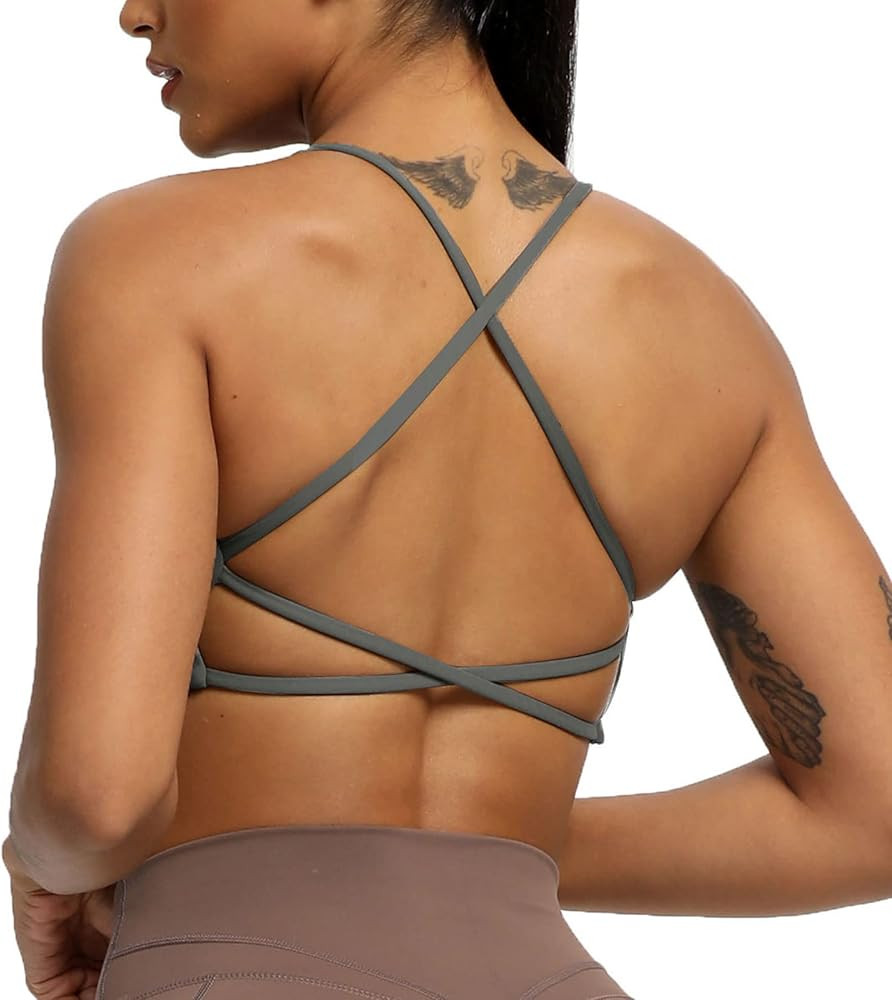 Aoxjox Women's Workout Sports Bras Fitness Backless Padded Ivy Low Impact Bra Yoga Crop Tank Top | Amazon (US)