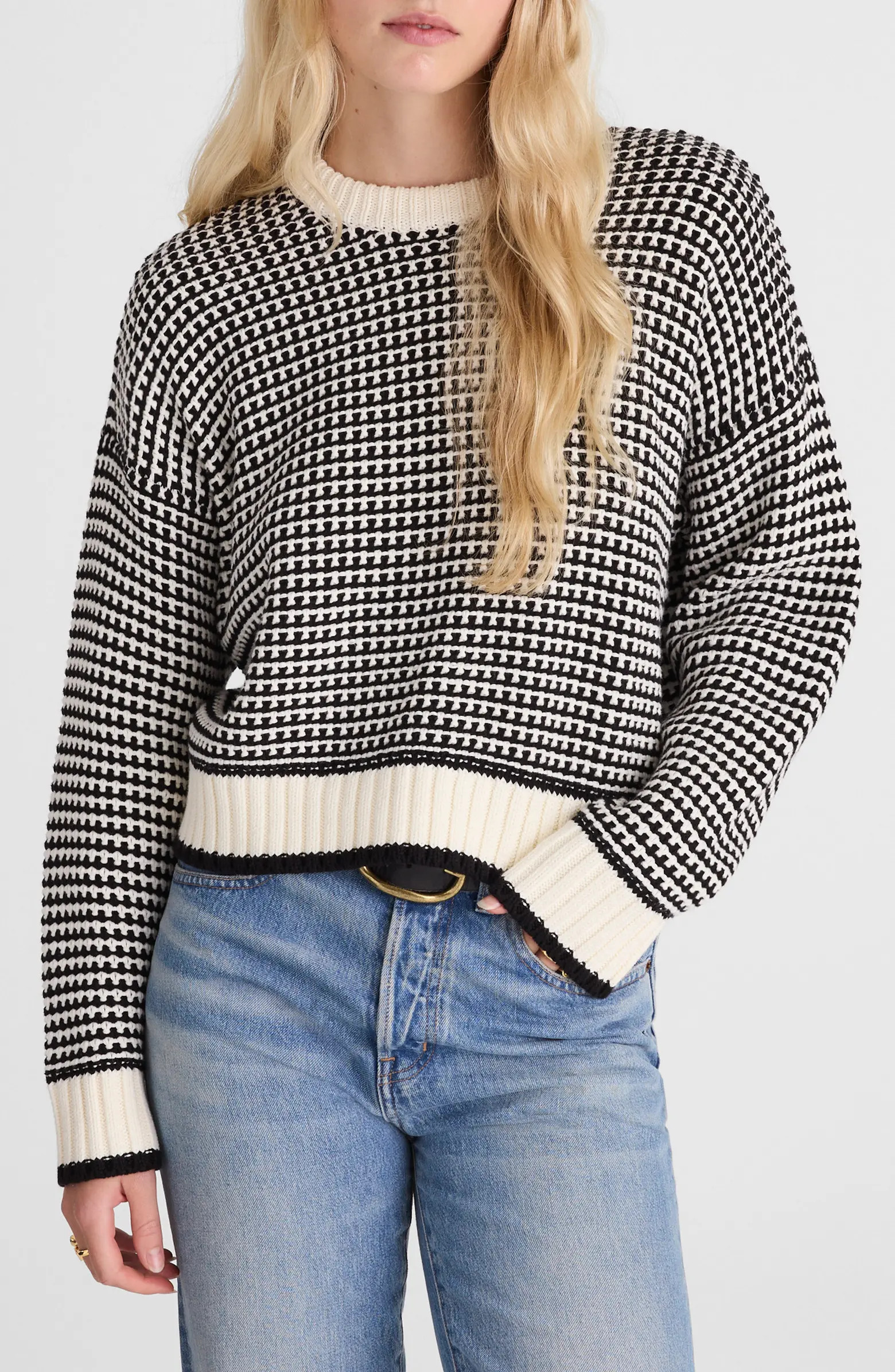 Textured Stitch Cotton Crewneck Sweater | Nordstrom