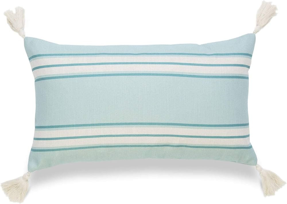 Coastal Decorative Lumbar Throw Pillow Cover ONLY, for Couch, Sofa, or Bed, Light Aqua Stripe Tas... | Amazon (US)