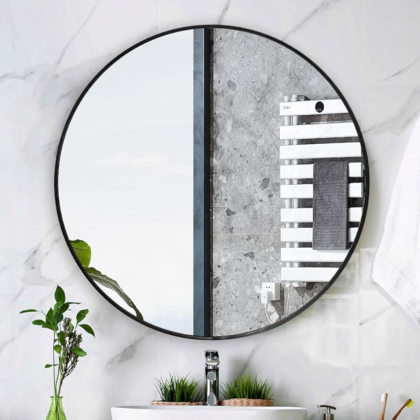 Black Round Mirror for Wall, 30 Inch Round Bathroom Mirror, Large Circle Mirror with Matte Black Met | Amazon (US)