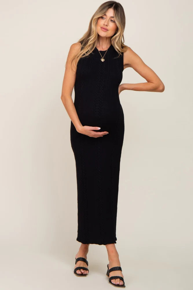 Black Cable Knit Sleeveless Maternity Midi Sweater Dress | PinkBlush Maternity