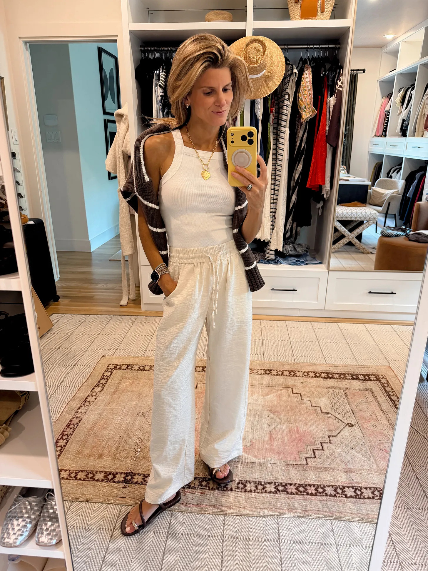 Amazon pull on pants and high neck tank (wearing XS in both) 

 