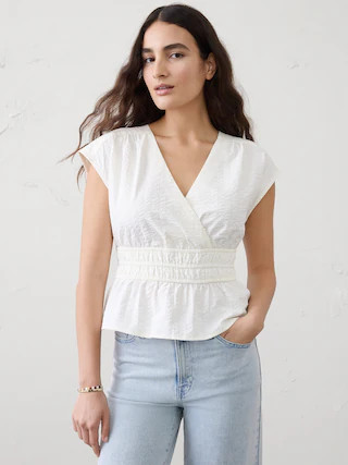 Seersucker Elastic Surplice Top | Banana Republic Factory