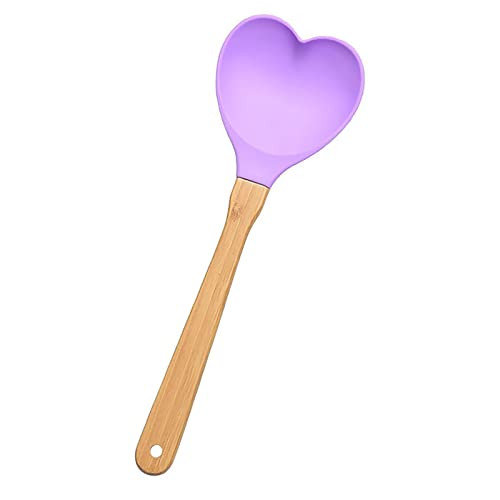 Heart shaped Silicon Wood Spoon Cooking, Serving, Stirring, Mixing kitchen utensil,meaningful kitchen gift idea, Made With Love, house warming, Mother's day, Wedding, Engagement(Purple)) | Amazon (US)
