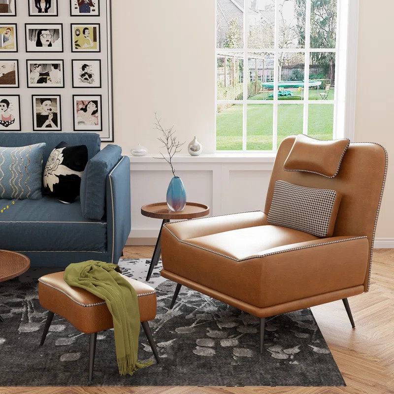 Asena Faux Leather Side Chair with Ottoman | Wayfair North America