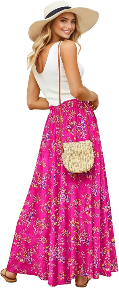 YESNO Women Wide Leg Palazzo Pants Summer Flowy Floral Casual Culottes High Waisted Lounge Beach ... | Amazon (US)